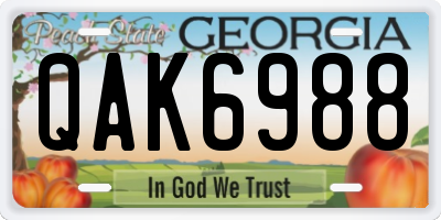 GA license plate QAK6988