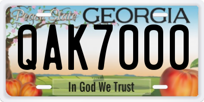 GA license plate QAK7000