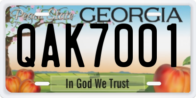 GA license plate QAK7001