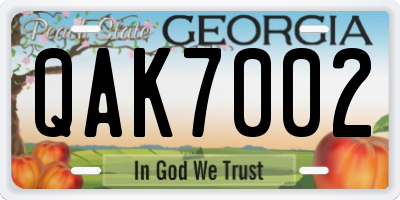 GA license plate QAK7002