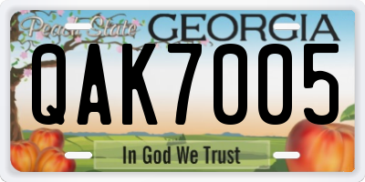 GA license plate QAK7005