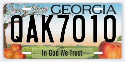 GA license plate QAK7010