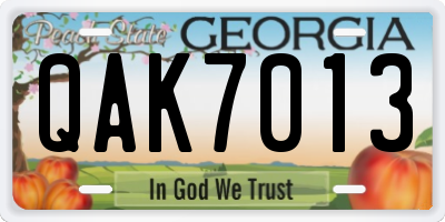GA license plate QAK7013