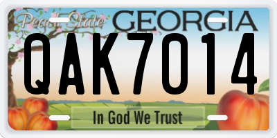 GA license plate QAK7014