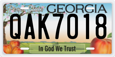 GA license plate QAK7018