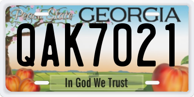 GA license plate QAK7021