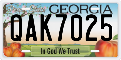 GA license plate QAK7025