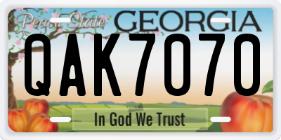 GA license plate QAK7070