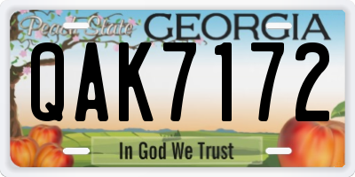 GA license plate QAK7172