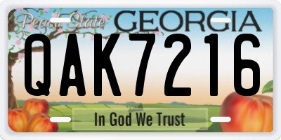GA license plate QAK7216