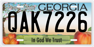 GA license plate QAK7226