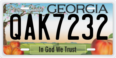 GA license plate QAK7232