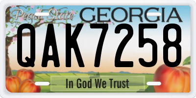 GA license plate QAK7258