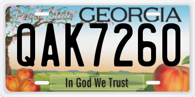 GA license plate QAK7260