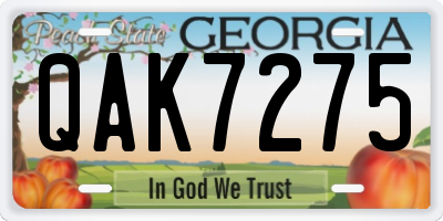 GA license plate QAK7275