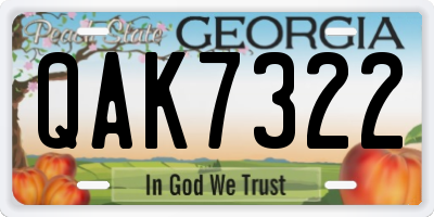GA license plate QAK7322