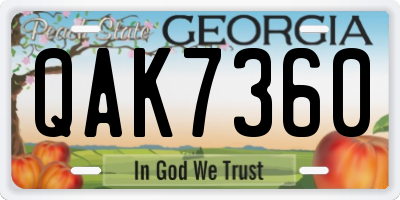 GA license plate QAK7360