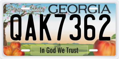 GA license plate QAK7362