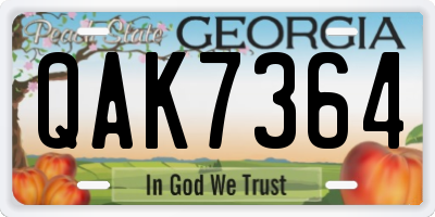 GA license plate QAK7364