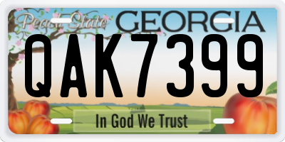 GA license plate QAK7399