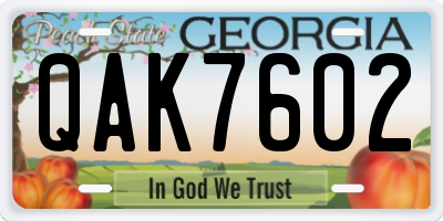 GA license plate QAK7602