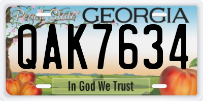 GA license plate QAK7634