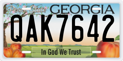 GA license plate QAK7642