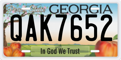GA license plate QAK7652