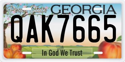 GA license plate QAK7665