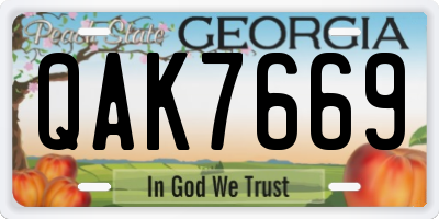 GA license plate QAK7669