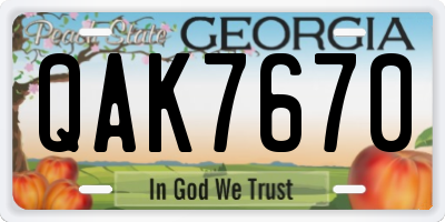 GA license plate QAK7670