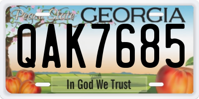 GA license plate QAK7685