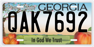 GA license plate QAK7692