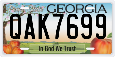GA license plate QAK7699