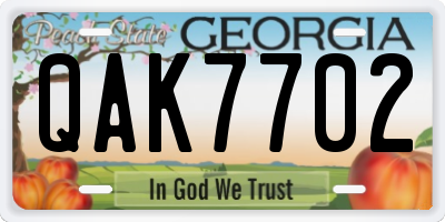 GA license plate QAK7702
