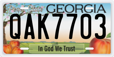 GA license plate QAK7703