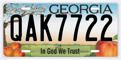 GA license plate QAK7722