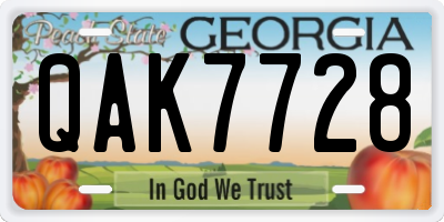 GA license plate QAK7728