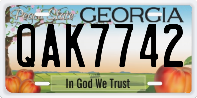 GA license plate QAK7742