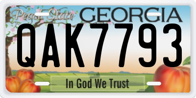 GA license plate QAK7793