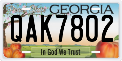 GA license plate QAK7802