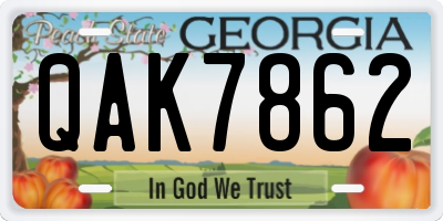 GA license plate QAK7862