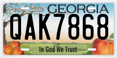 GA license plate QAK7868