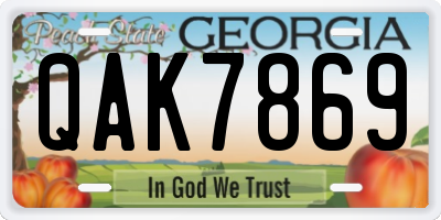 GA license plate QAK7869