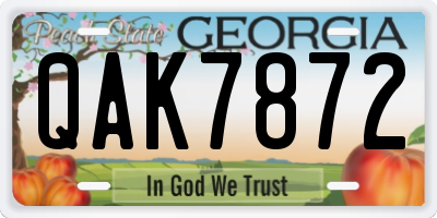 GA license plate QAK7872