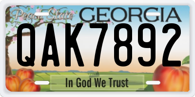 GA license plate QAK7892