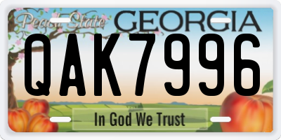GA license plate QAK7996