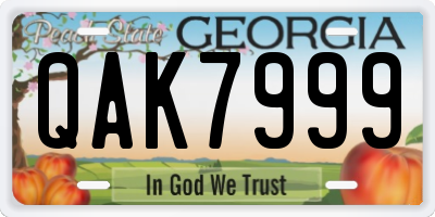 GA license plate QAK7999