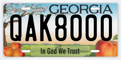 GA license plate QAK8000