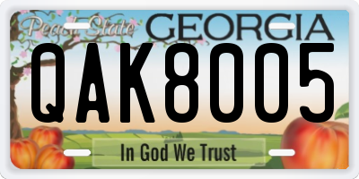 GA license plate QAK8005